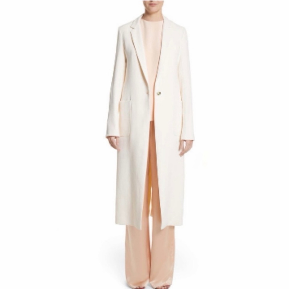Adam Lippes Patch Pocket Cream Longline Coat Size 6
